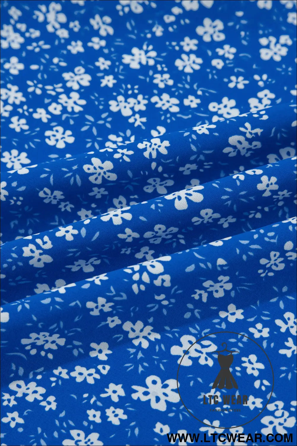 Blue Ditsy Floral Print Smocked Square Neck Ruffle Short Sleeve Dress
