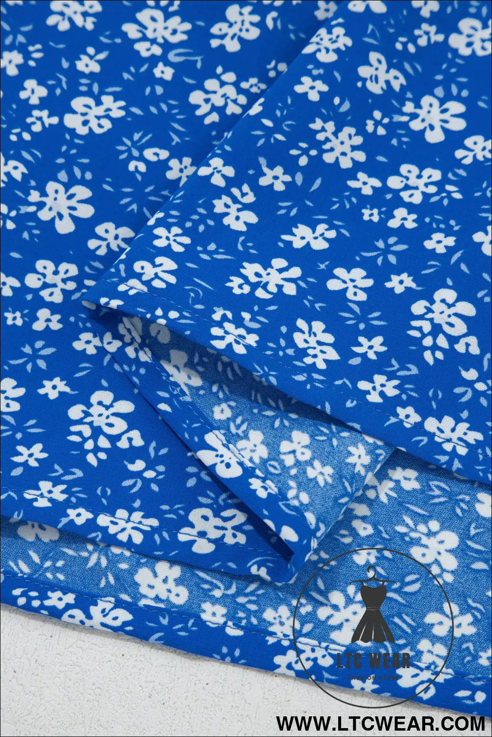 Blue Ditsy Floral Print Smocked Square Neck Ruffle Short Sleeve Dress