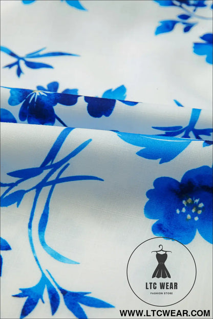 Blue Floral Long Sleeve Lace-up V Neck Blouse - L.T.C Wear Online Fashion Store