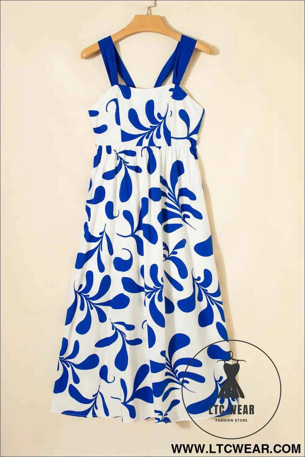 Blue Floral Print Crisscross Tie Back Sleeveless Long Dress