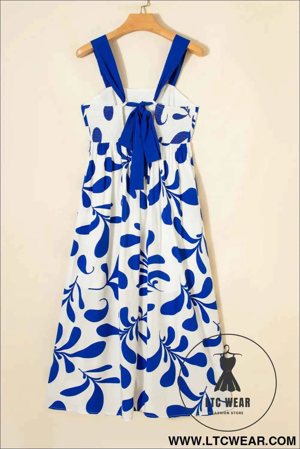 Blue Floral Print Crisscross Tie Back Sleeveless Long Dress