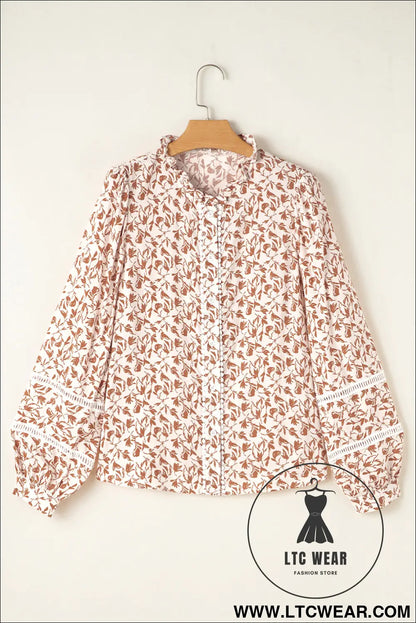 Blue Floral Print Lace Detail Puff Sleeve Shirt - L.T.C Wear Online Fashion Store