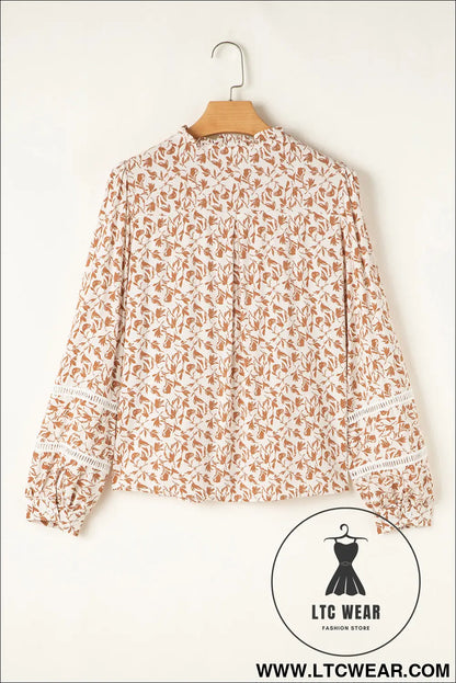 Blue Floral Print Lace Detail Puff Sleeve Shirt - L.T.C Wear Online Fashion Store