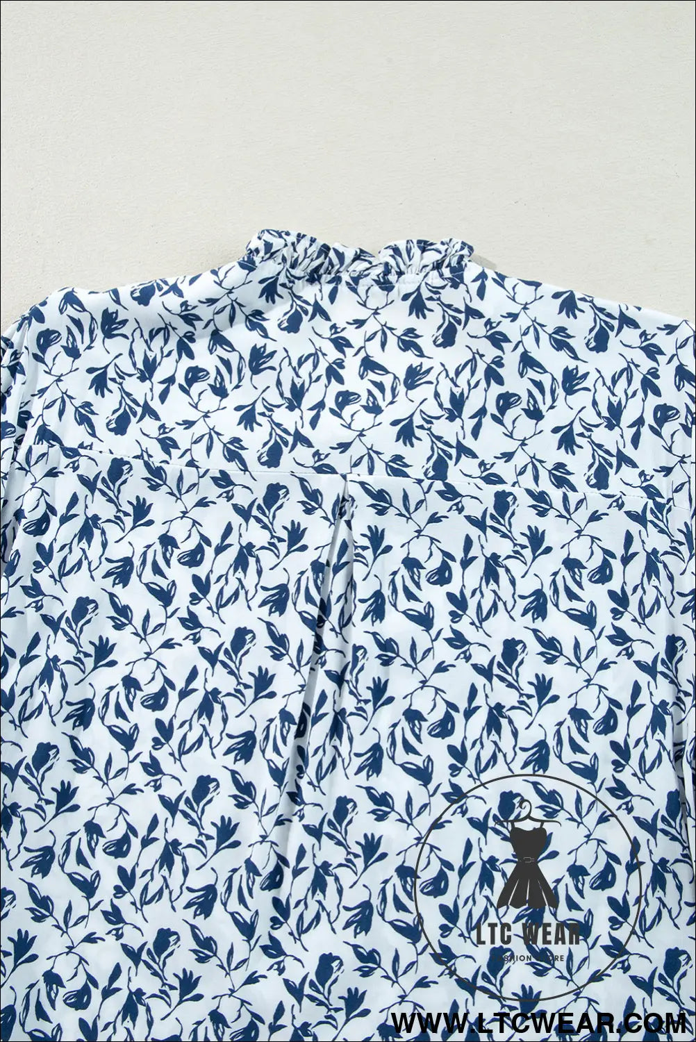 Blue Floral Print Lace Detail Puff Sleeve Shirt - L.T.C Wear Online Fashion Store