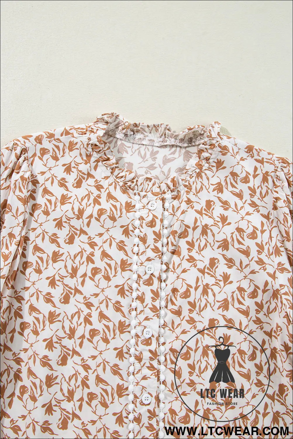 Blue Floral Print Lace Detail Puff Sleeve Shirt - L.T.C Wear Online Fashion Store