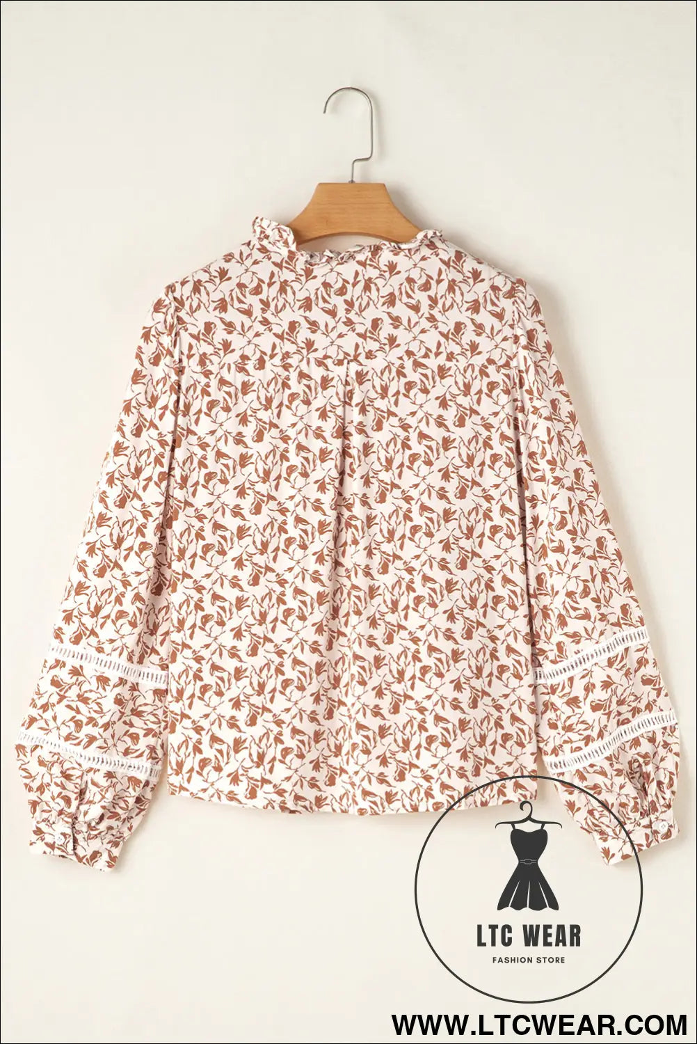 Blue Floral Print Lace Detail Puff Sleeve Shirt - L.T.C Wear Online Fashion Store