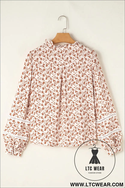 Blue Floral Print Lace Detail Puff Sleeve Shirt - L.T.C Wear Online Fashion Store