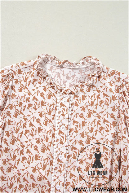 Blue Floral Print Lace Detail Puff Sleeve Shirt - L.T.C Wear Online Fashion Store