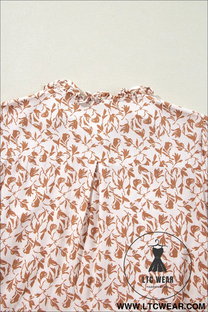Blue Floral Print Lace Detail Puff Sleeve Shirt - L.T.C Wear Online Fashion Store