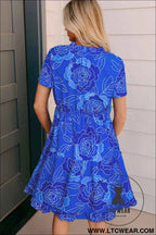 Royal Blue Floral Ruffled Mini Dress