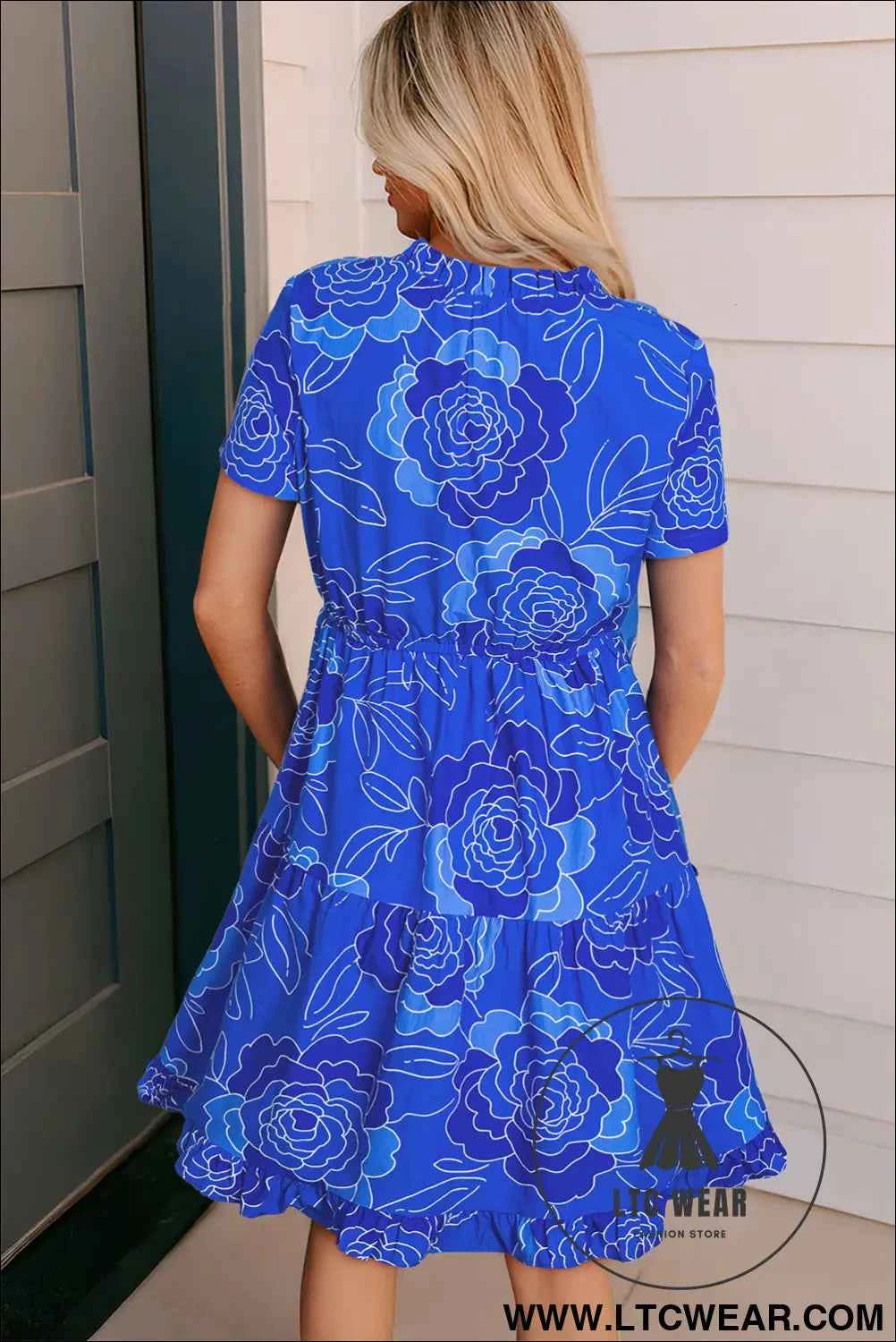 Royal Blue Floral Ruffled Mini Dress