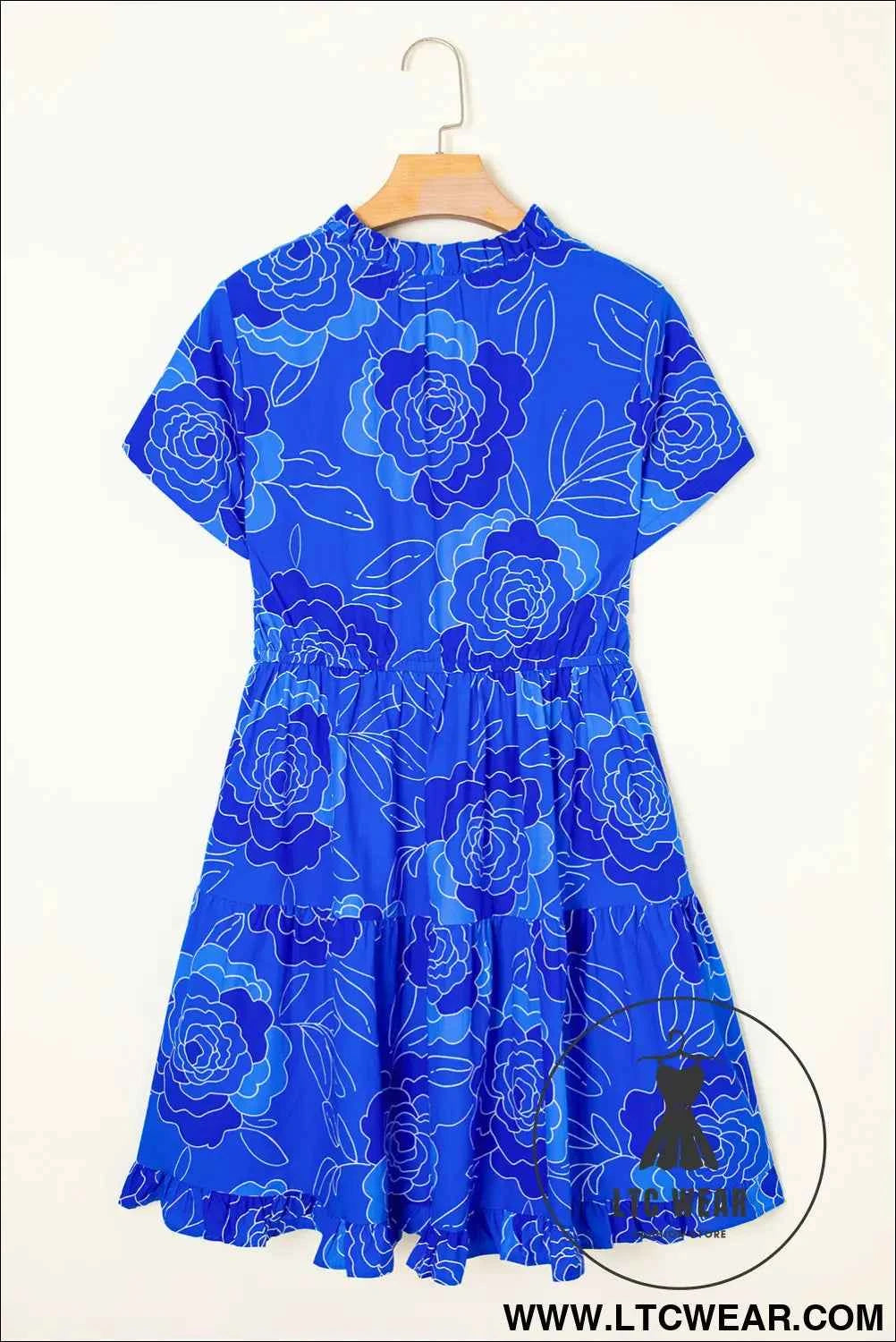 Royal Blue Floral Ruffled Mini Dress