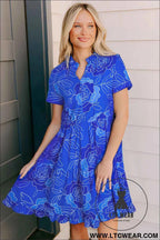 Royal Blue Floral Ruffled Mini Dress