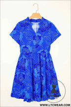 Royal Blue Floral Ruffled Mini Dress