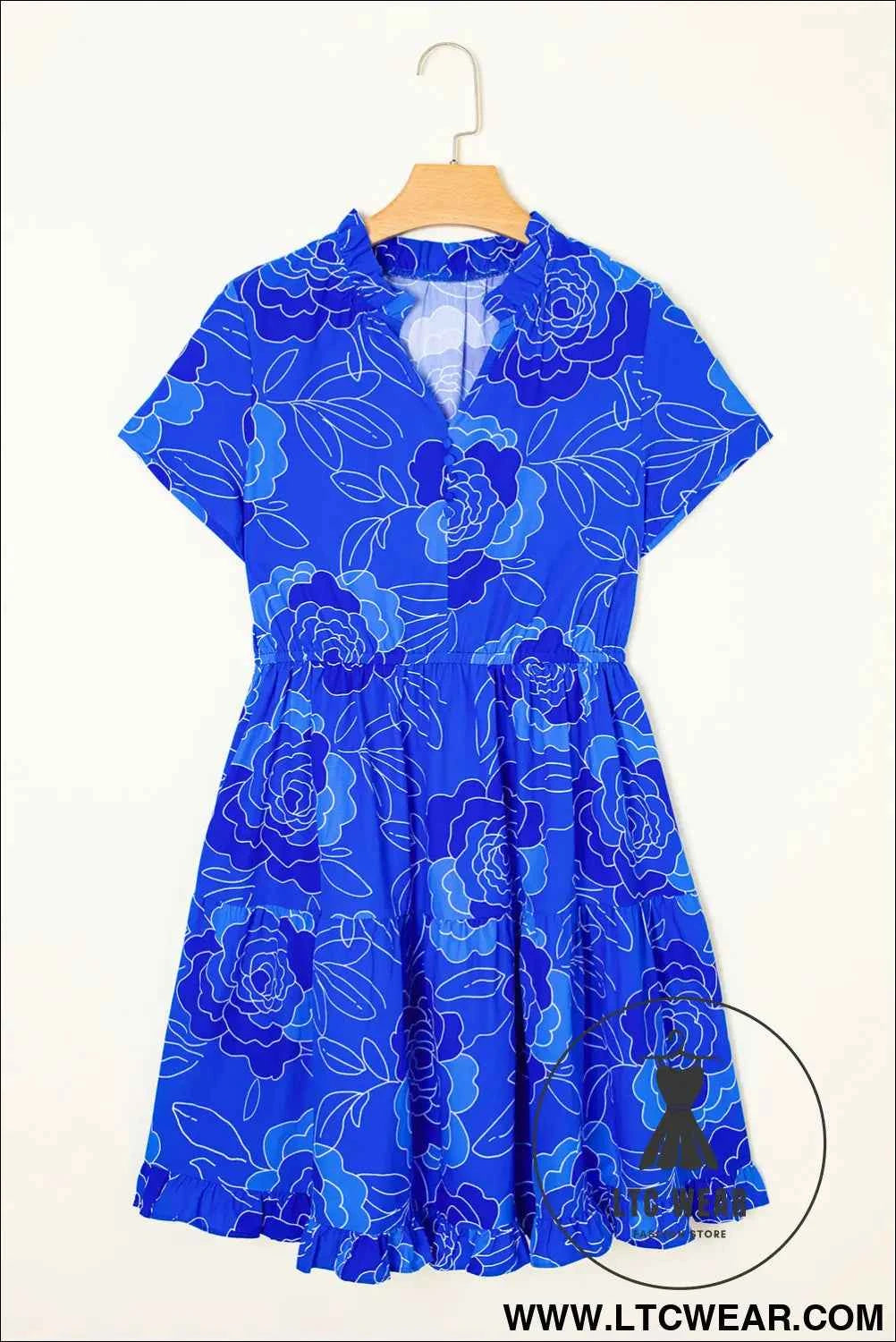 Royal Blue Floral Ruffled Mini Dress