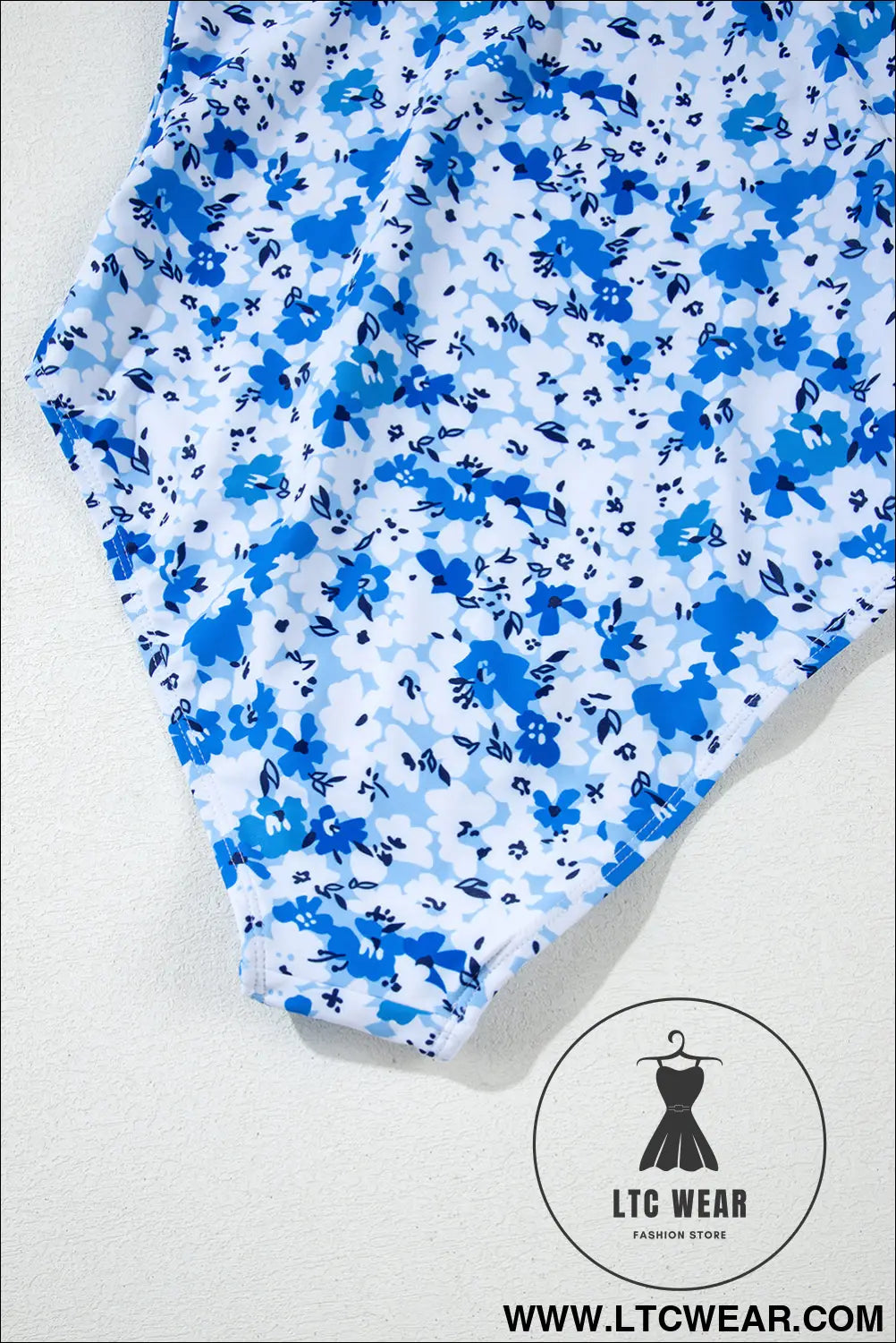 Blue Floral Ruffled Strap Lace Up Hollow Out One Piece Swimsuit - L.T.C Wear Online Fashion Store