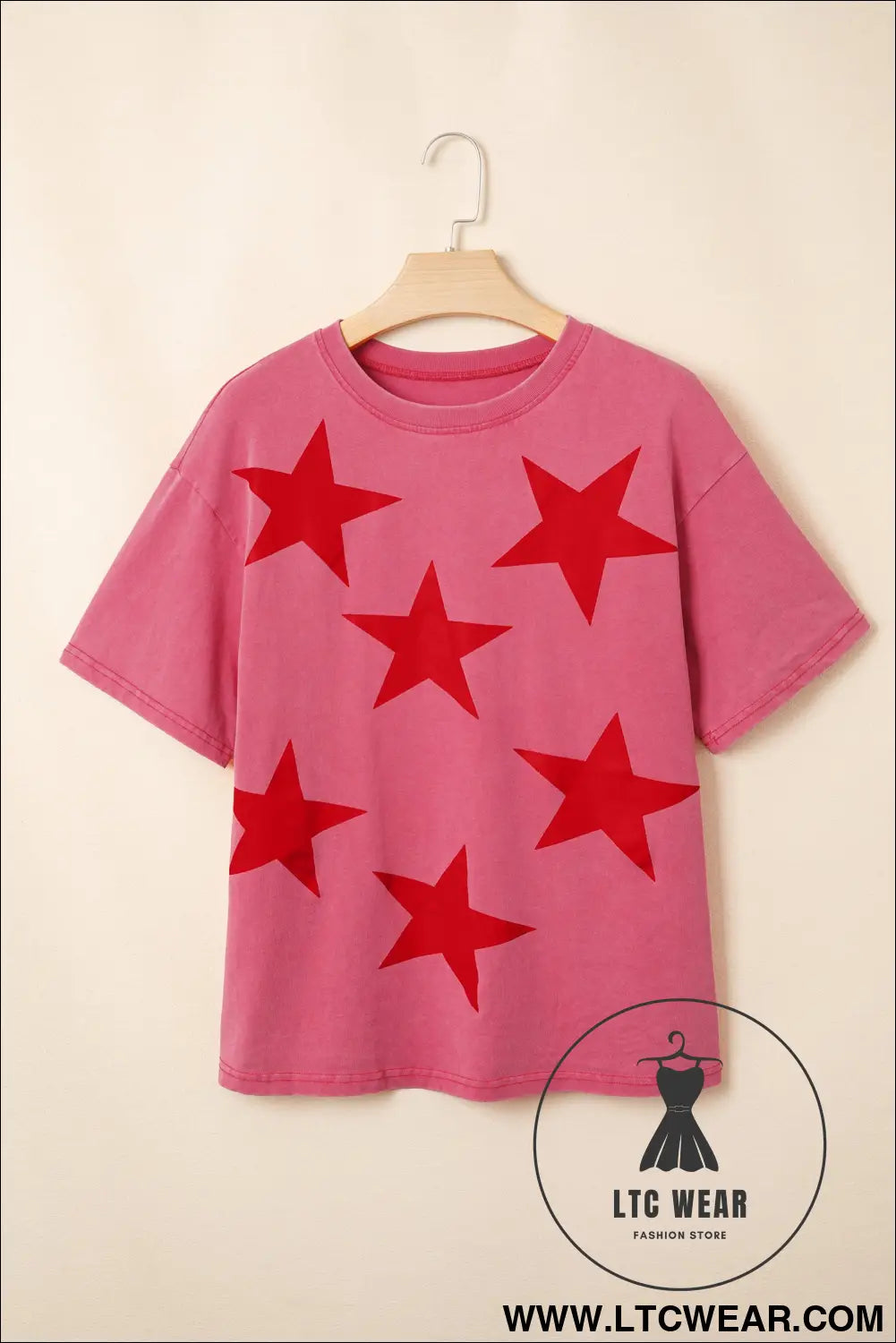 Blue independence day star printed mineral wash t shirt - tops & tees