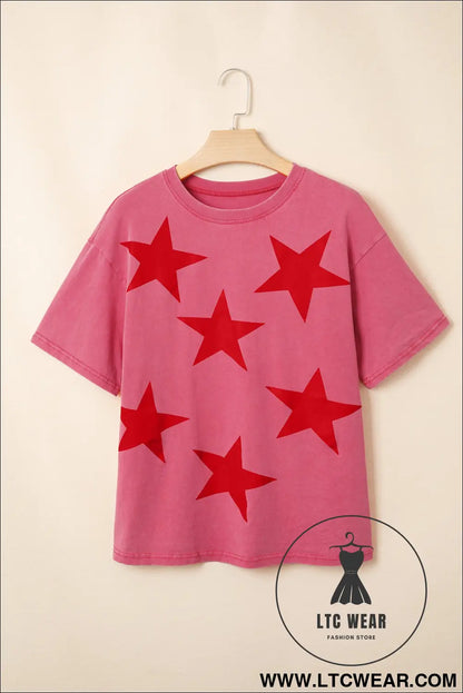 Blue independence day star printed mineral wash t shirt - tops & tees