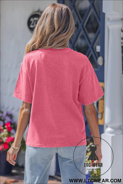 Blue independence day star printed mineral wash t shirt - tops & tees