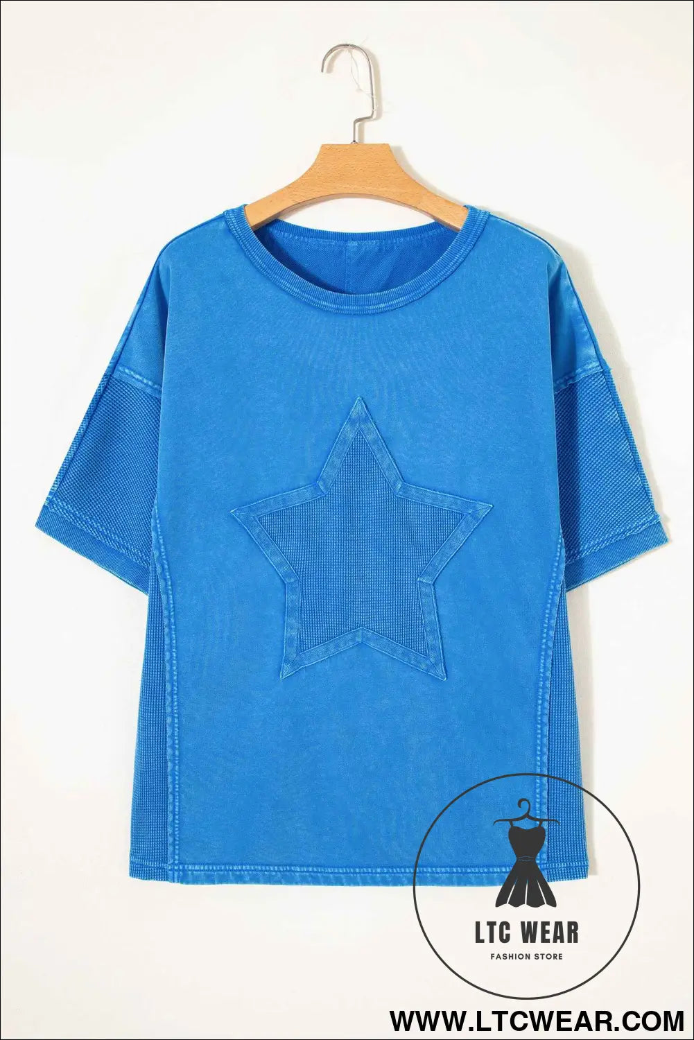Blue Mineral Wash Star Mesh Patchwork Oversize Tee