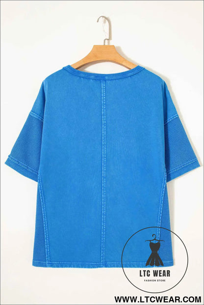 Blue Mineral Wash Star Mesh Patchwork Oversize Tee