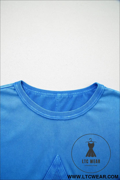 Blue Mineral Wash Star Mesh Patchwork Oversize Tee - L.T.C Wear Online Fashion Store
