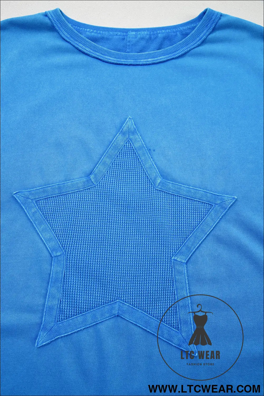 Blue Mineral Wash Star Mesh Patchwork Oversize Tee - L.T.C Wear Online Fashion Store