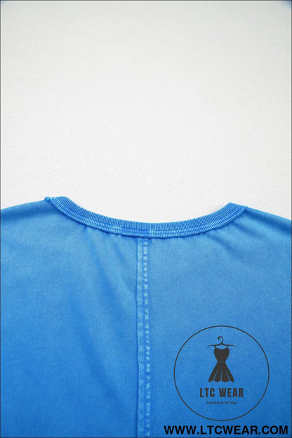 Blue Mineral Wash Star Mesh Patchwork Oversize Tee - L.T.C Wear Online Fashion Store