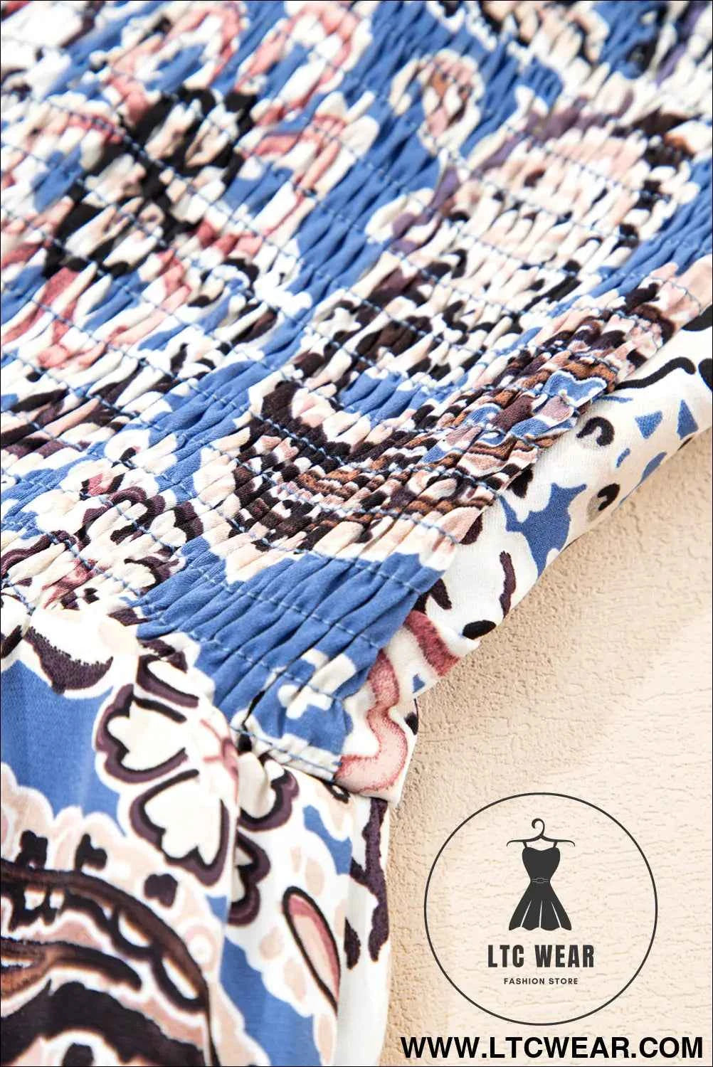 Blue Paisley Print Twist Detail Smocked Back Spaghetti Straps Long Dress