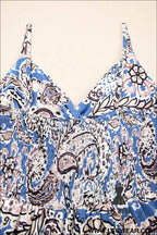 Blue Paisley Print Twist Detail Smocked Back Spaghetti Straps Long Dress