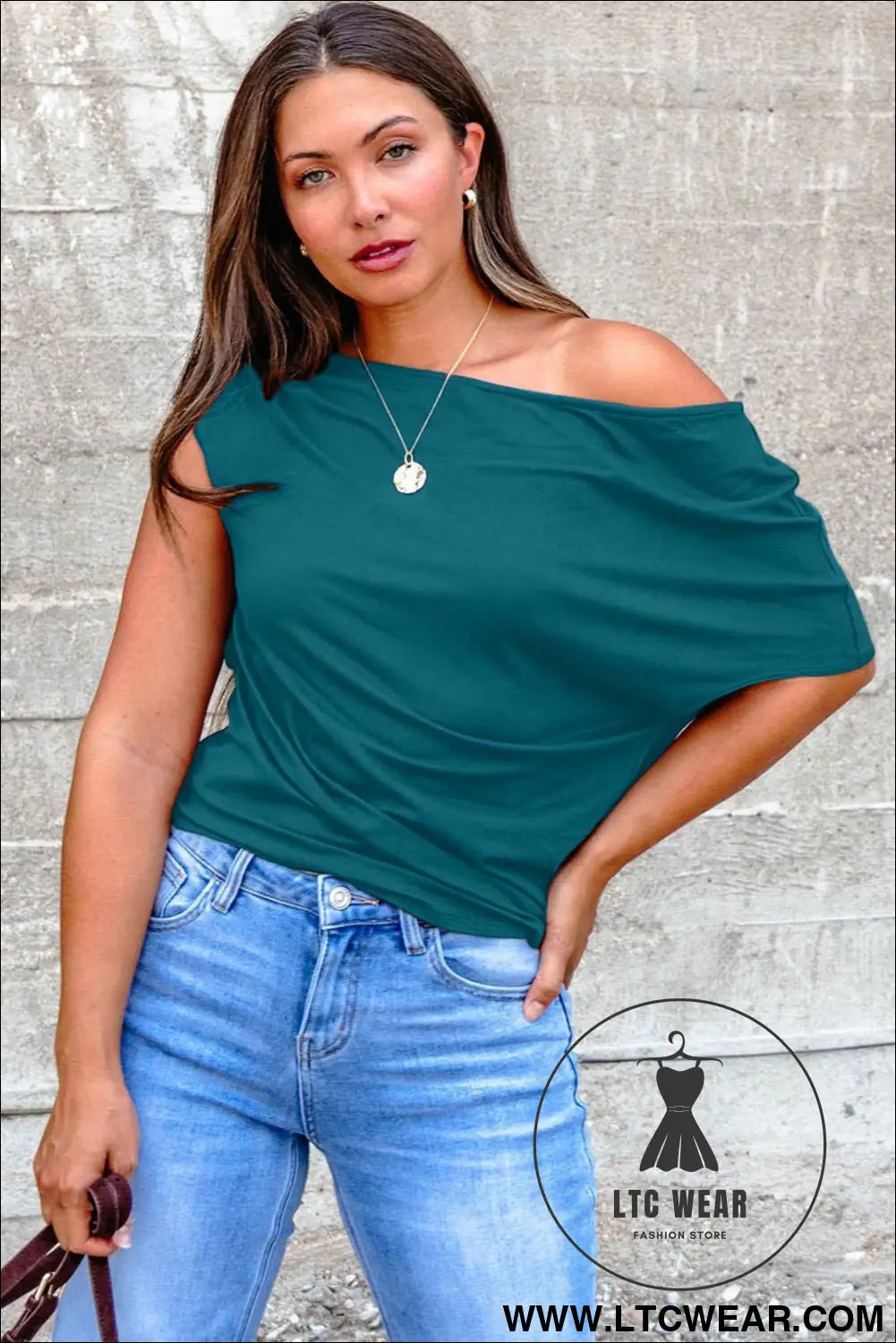 Blue Sapphire Plus Size Solid Color Asymmetric Neck Short Sleeve Blouse
