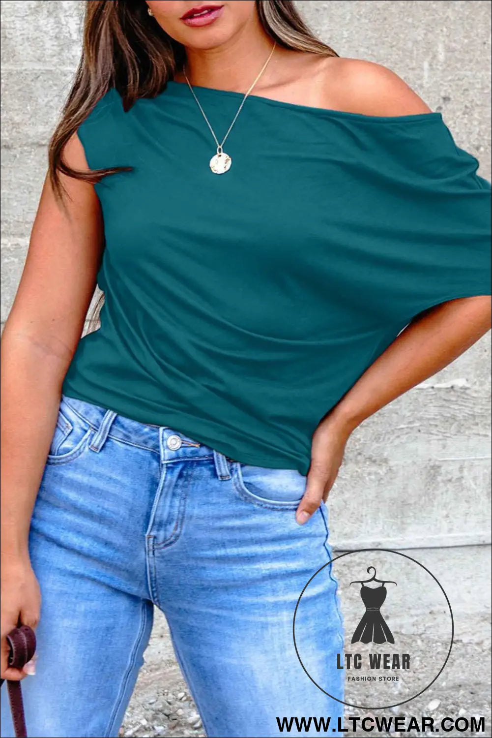 Blue Sapphire Plus Size Solid Color Asymmetric Neck Short Sleeve Blouse