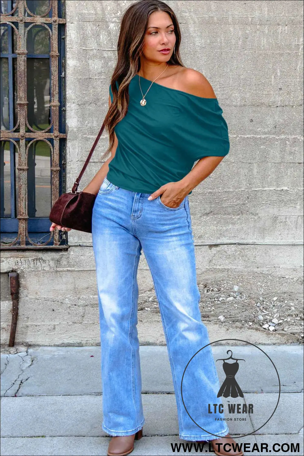 Blue Sapphire Plus Size Solid Color Asymmetric Neck Short Sleeve Blouse