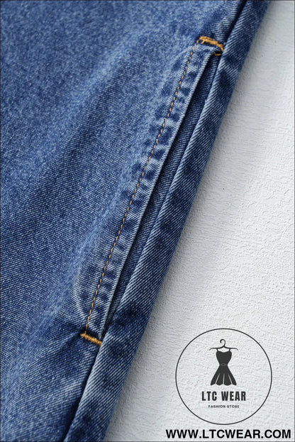 Blue Short Sleeve Collared Patched Pocket Denim Mini Dress - L.T.C Wear Online Fashion Store