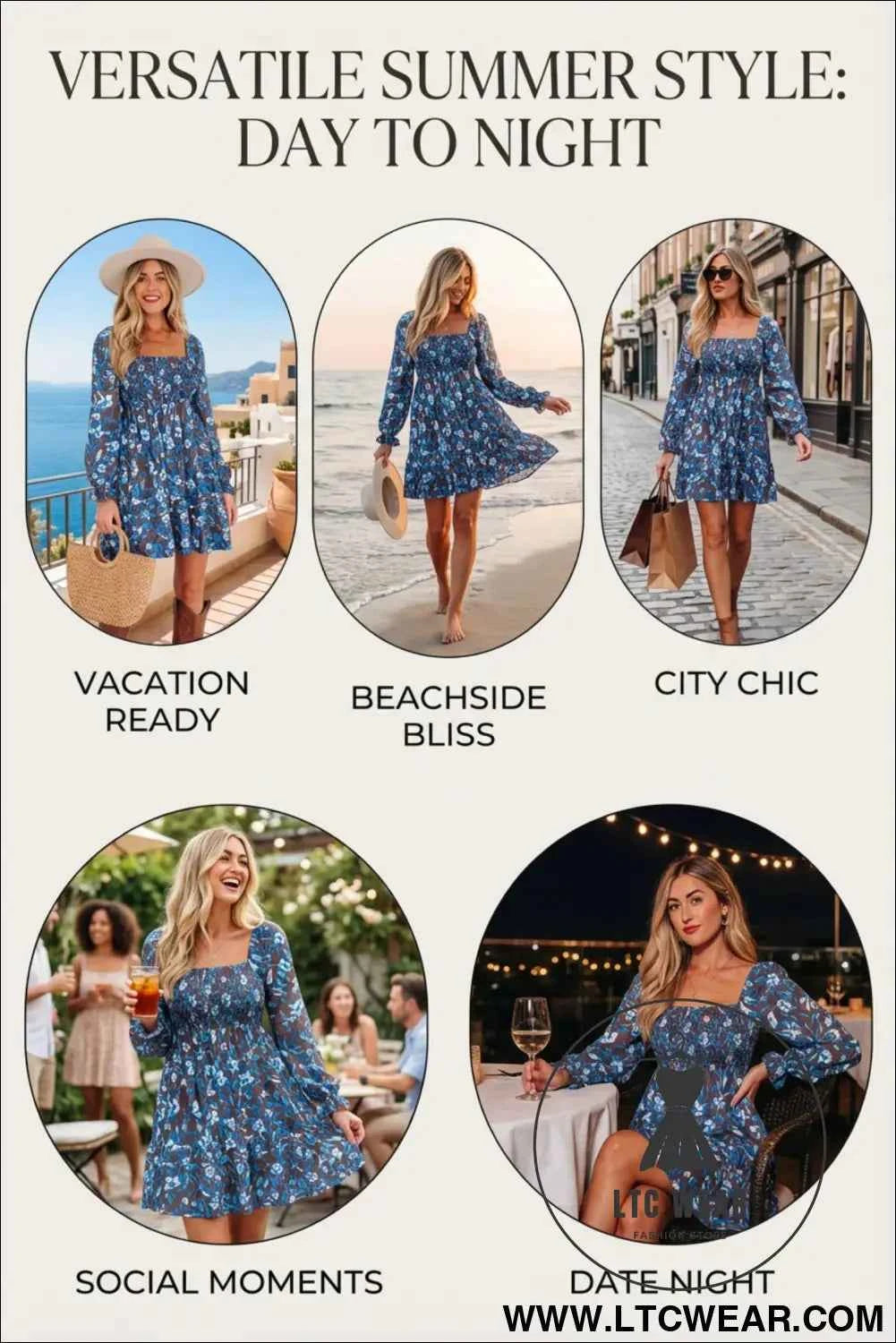 Blue Smocked Bodice High Waist Ruffled Sleeve Floral Dress