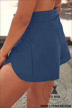 Blue solid color 2-in-1 drawstring elastic waist swim shorts - swim bottoms