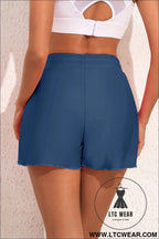 Blue solid color 2-in-1 drawstring elastic waist swim shorts - swim bottoms