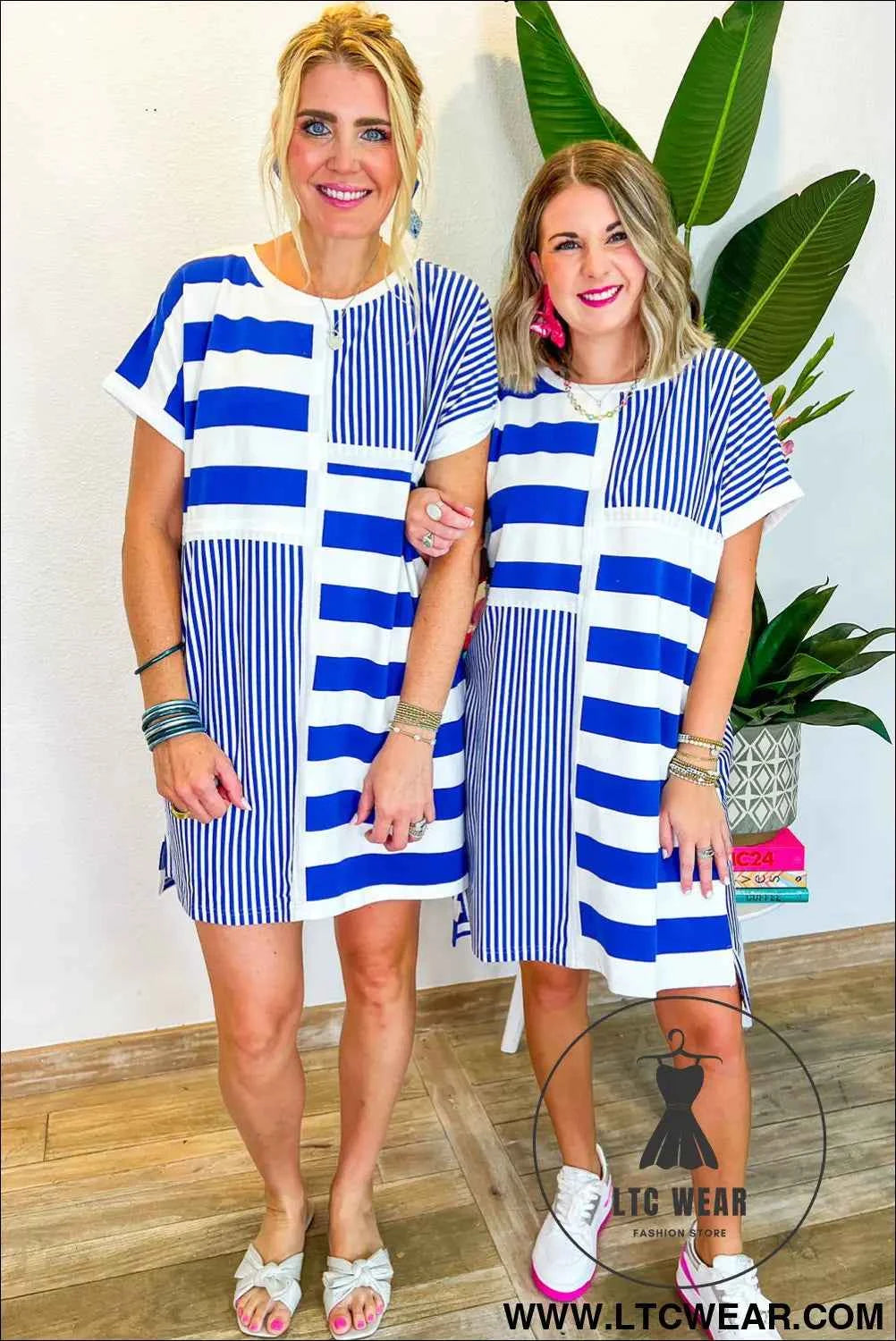 Blue Stripe Patchwork Mini Shift Dress