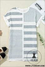 Blue Stripe Patchwork Mini Shift Dress