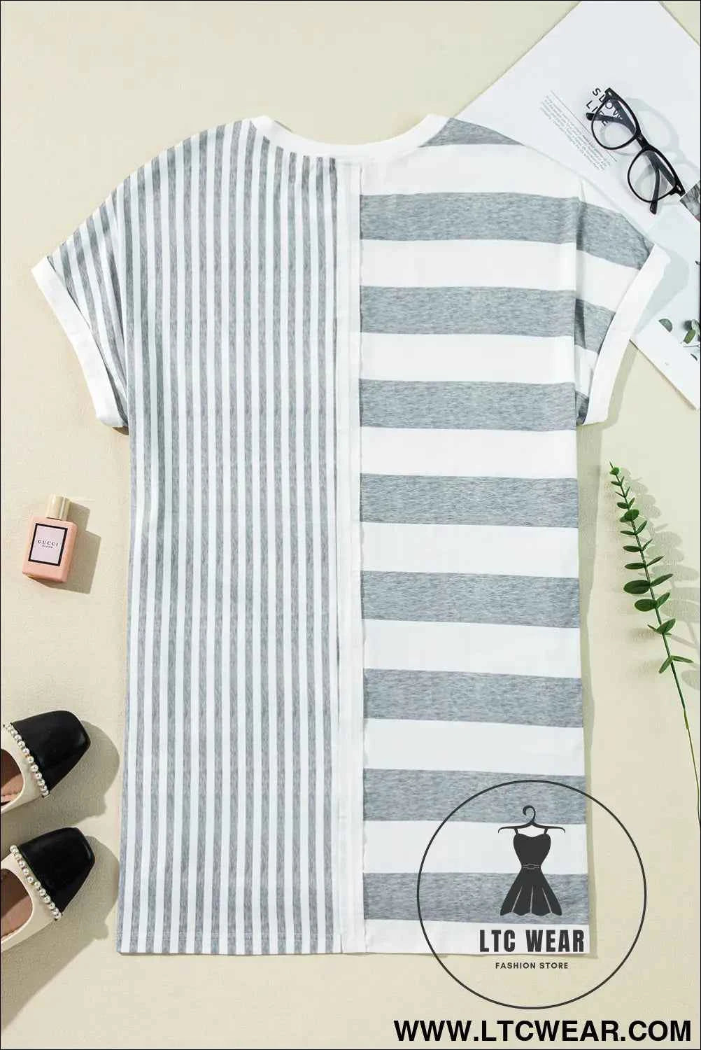 Blue Stripe Patchwork Mini Shift Dress