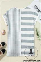 Blue Stripe Patchwork Mini Shift Dress