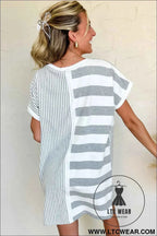 Blue Stripe Patchwork Mini Shift Dress