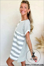 Blue Stripe Patchwork Mini Shift Dress