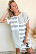 Blue Stripe Patchwork Mini Shift Dress