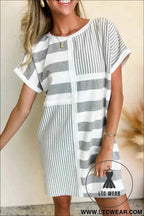 Blue Stripe Patchwork Mini Shift Dress