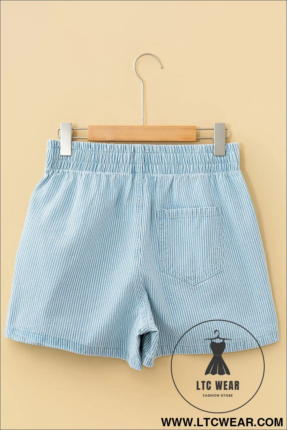 Blue Stripe Plus Size Contrast Drawstring Elastic Waist Denim Shorts - L.T.C Wear Online Fashion Store