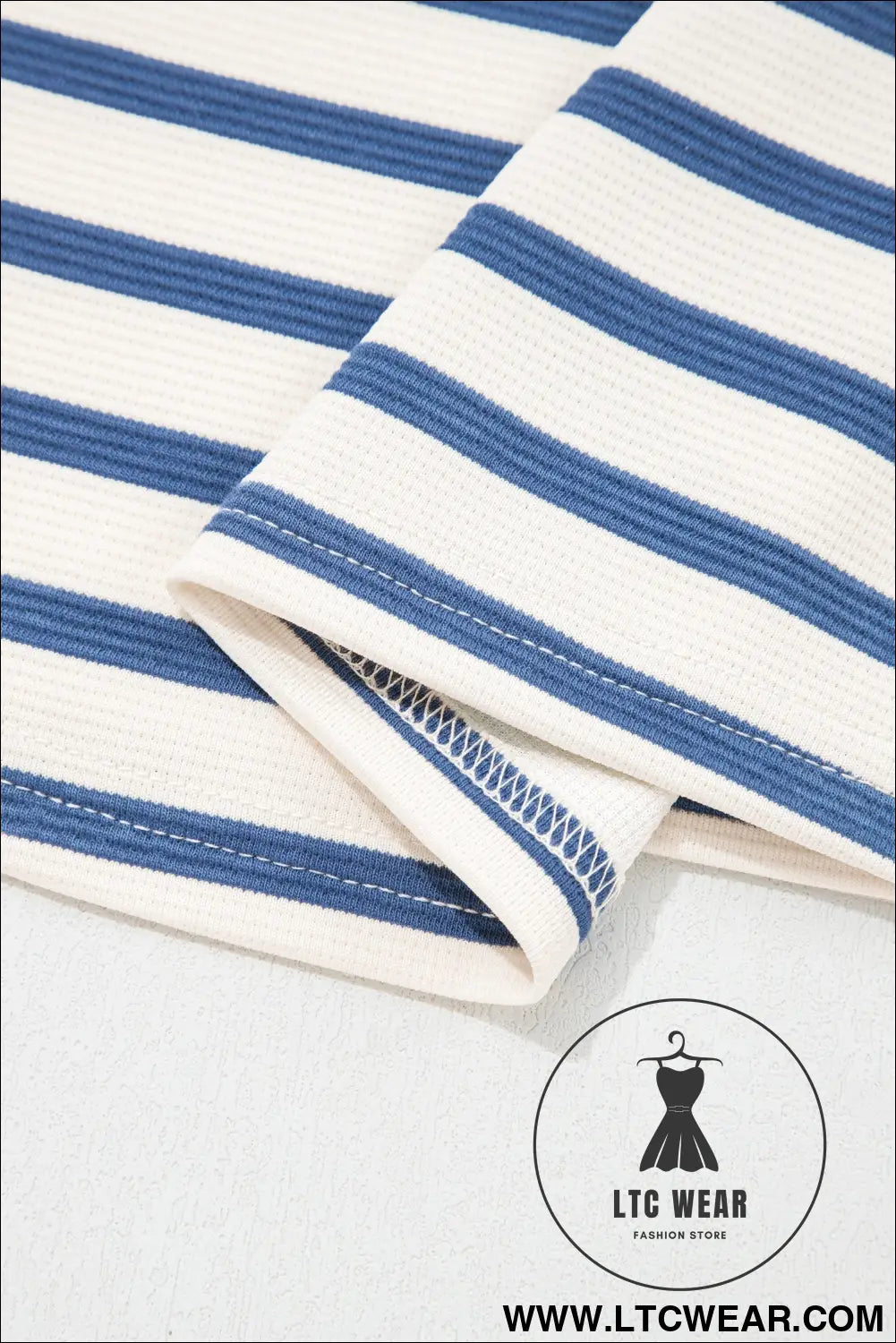 Blue Stripe Short Puff Sleeve Color Block Polo Collar Blouse - L.T.C Wear Online Fashion Store