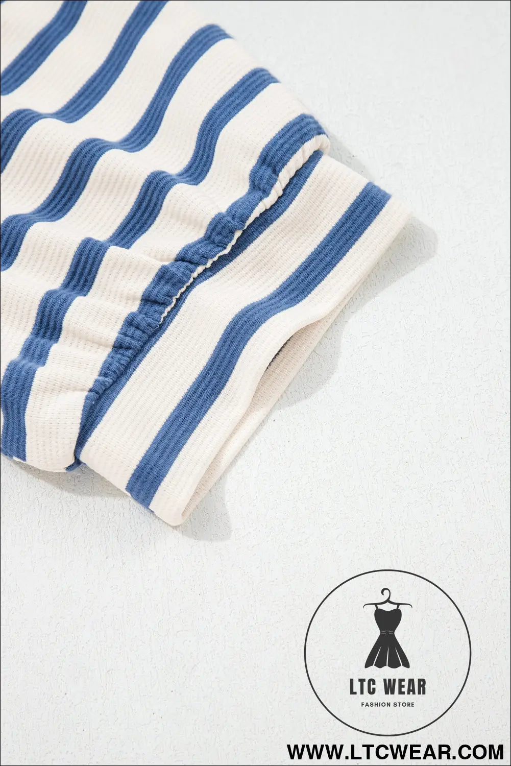 Blue Stripe Short Puff Sleeve Color Block Polo Collar Blouse - L.T.C Wear Online Fashion Store