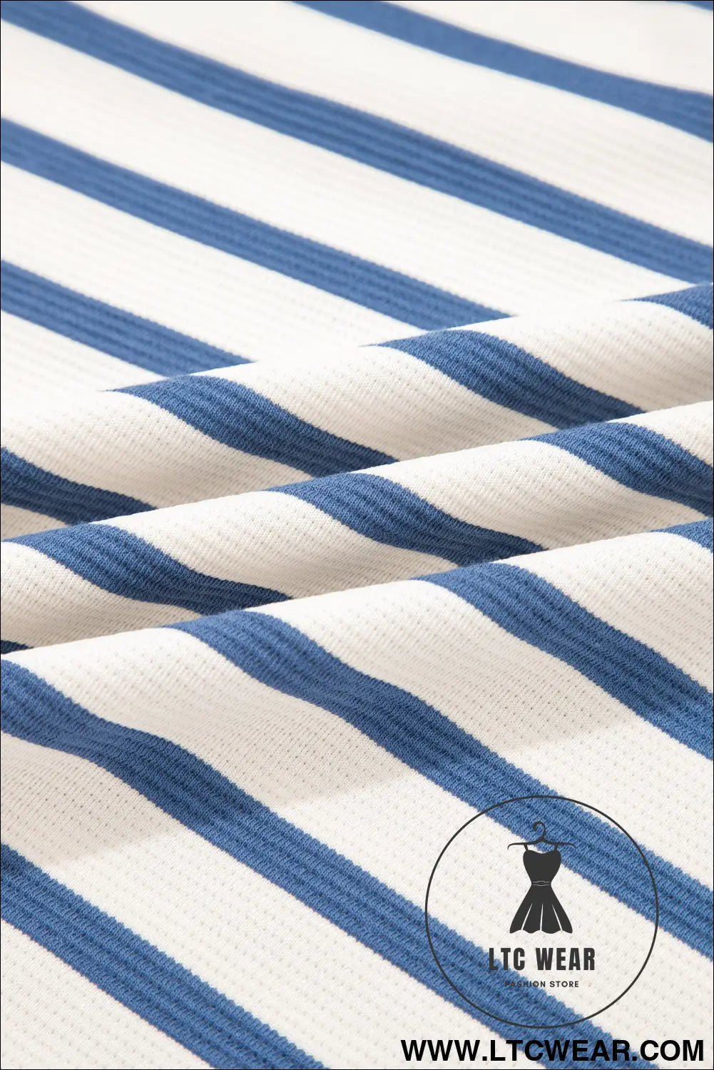 Blue Stripe Short Puff Sleeve Color Block Polo Collar Blouse - L.T.C Wear Online Fashion Store