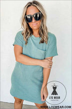 Blue Striped Ribbed Knit T-shirt Shift Dress